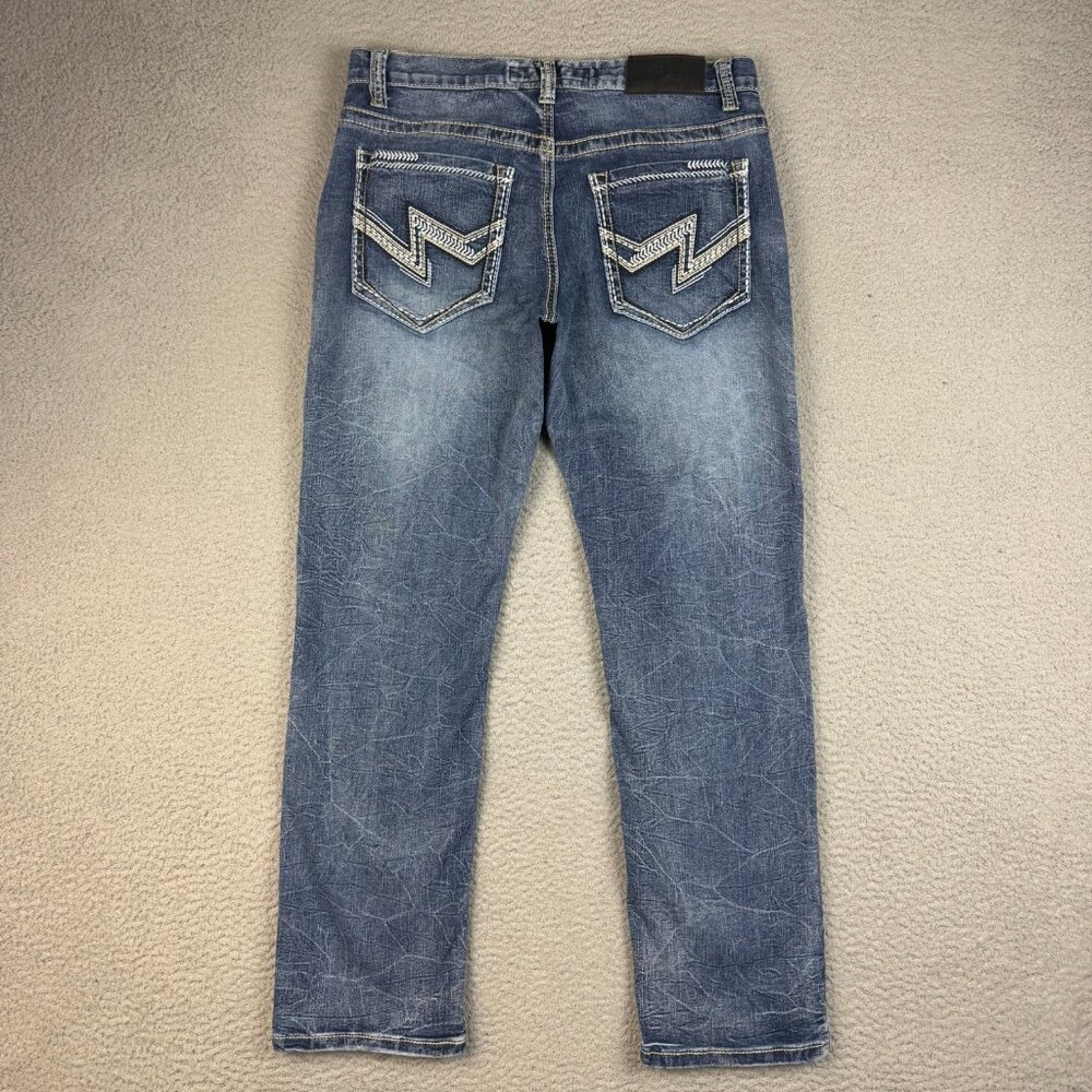 True Luck Jeans Mens 32x32 Slim Straight Leg Western Cowboy Faded Embroidered - Picture 2 of 6